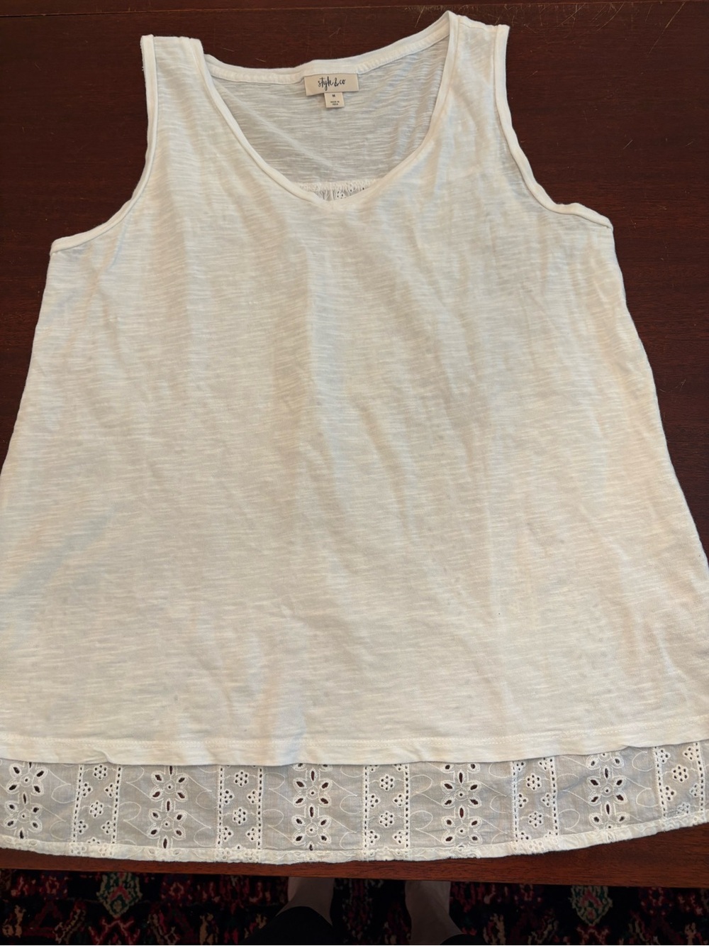 Style & Co. white sleeveless tank with eyelet back Size M